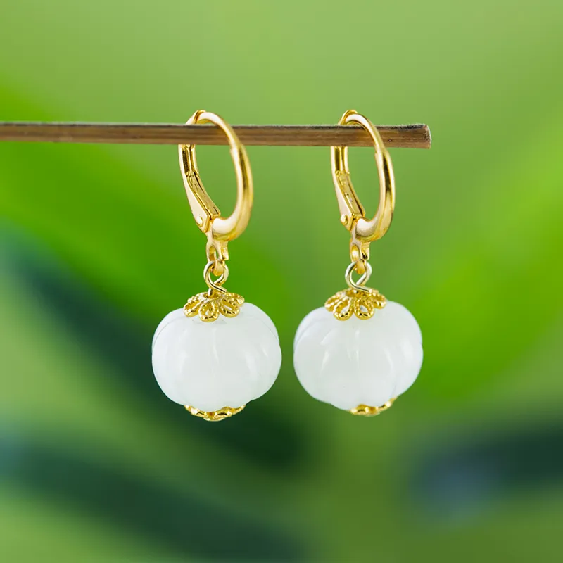 HENGTAIZHUBAO Hetian Jade Earrings Pale Greenish White Jade Women's-1