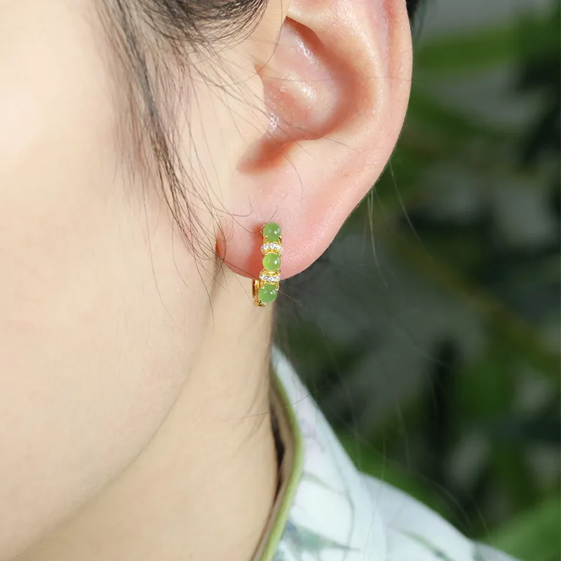 HENGTAIZHUBAO Hetian Jade Earrings Green Jade Women's-4