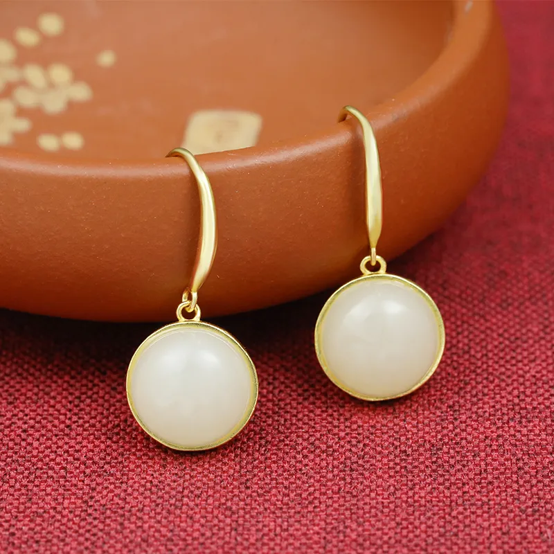 Heng Tai Jewelry Hetian Jade Earrings Green Jade Women's-1