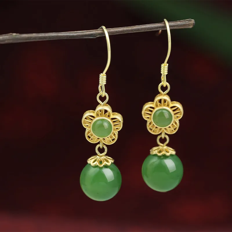 Heng Tai Jewelry Hetian Jade Earrings Jasper Women's-1