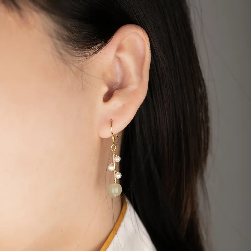 HENGTAIZHUBAO Earrings Green Jade Women's-5