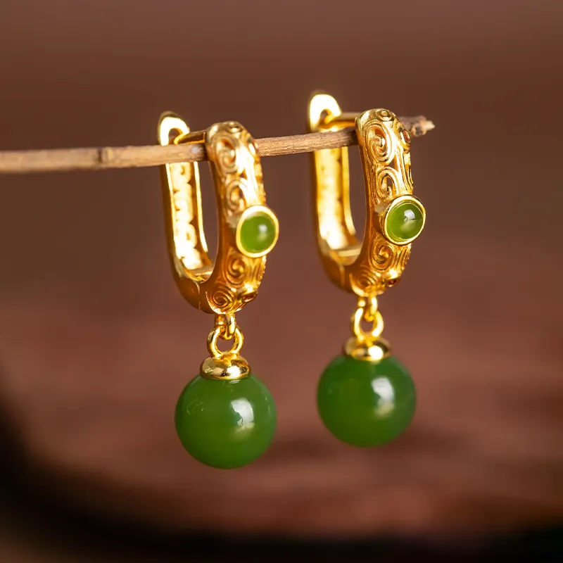 HENGTAIZHUBAO Hetian Jade Earrings Jasper Women's-1