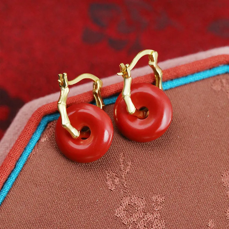 Heng Tai Jewelry Cinnabar Earrings Women's-2