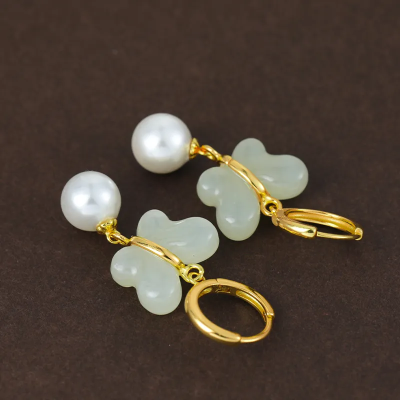 HENGTAIZHUBAO Hetian Jade Earrings Pale Greenish White Jade Women's-1