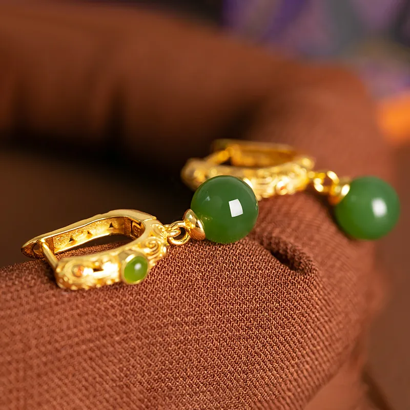 HENGTAIZHUBAO Hetian Jade Earrings Jasper Women's-3