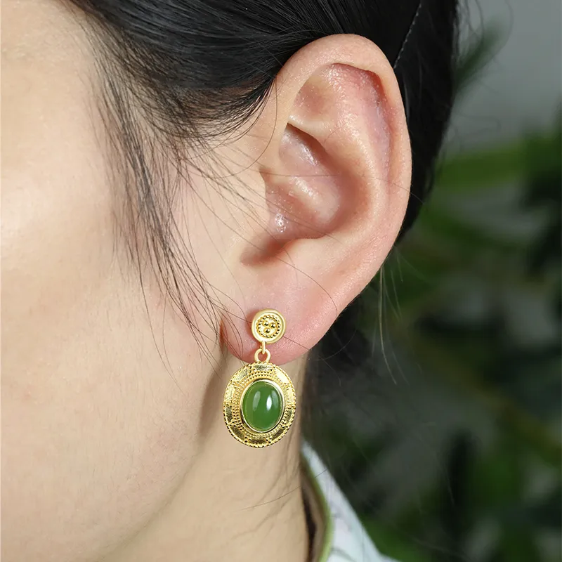 HENGTAIZHUBAO Hetian Jade Earrings Jasper Women's-4