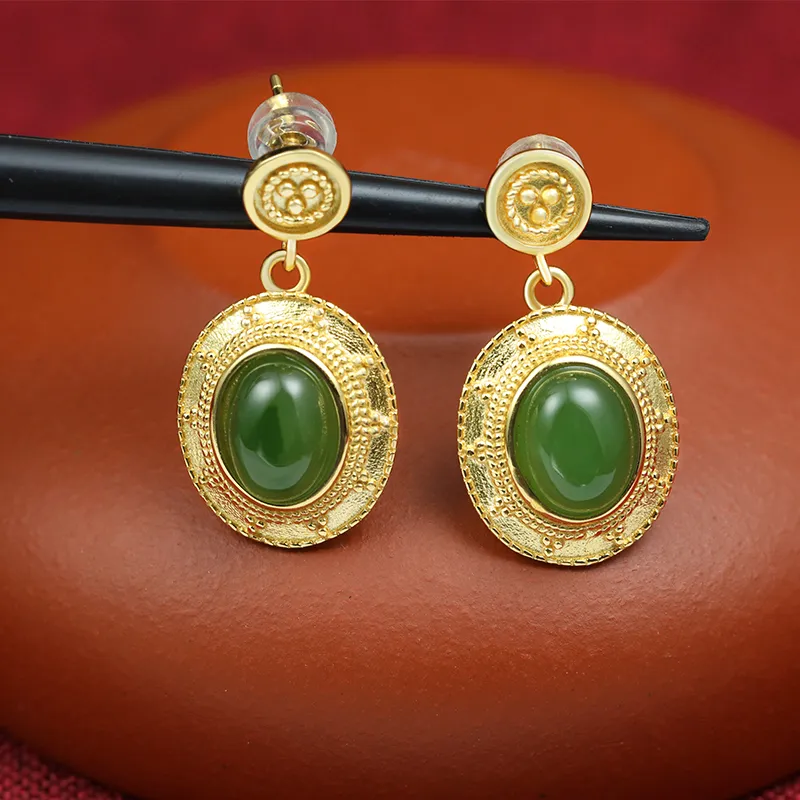 HENGTAIZHUBAO Hetian Jade Earrings Jasper Women's-3