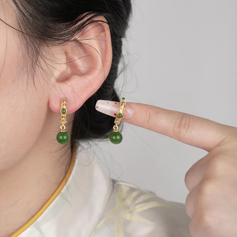 HENGTAIZHUBAO Hetian Jade Earrings Jasper Women's-5