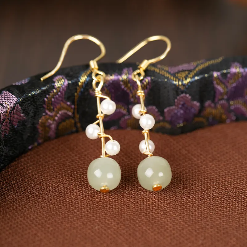HENGTAIZHUBAO Earrings Green Jade Women's-1