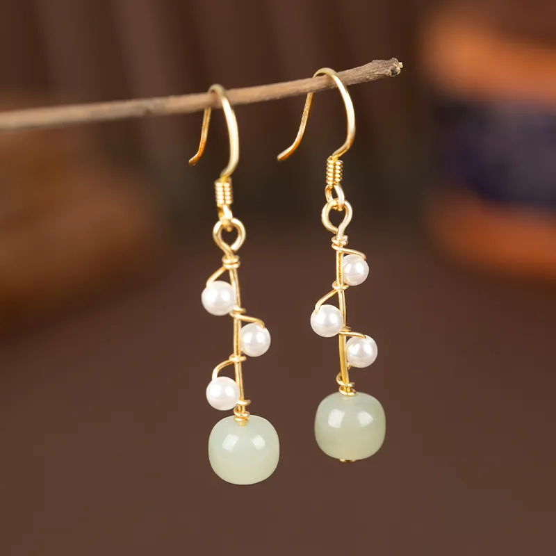 HENGTAIZHUBAO Earrings Green Jade Women's-2