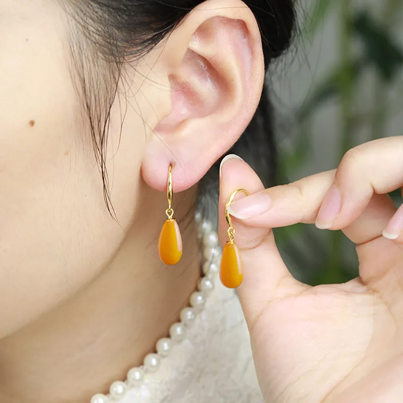 Heng Tai Jewelry S925 Silver Beeswax Earrings Women's-5