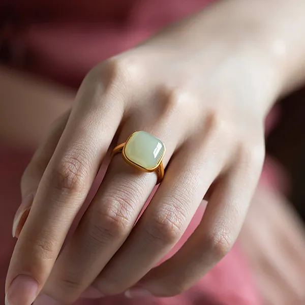 Heng Tai Jewelry Hetian Jade 925 Sterling Silver Rings Women's White Jade-1