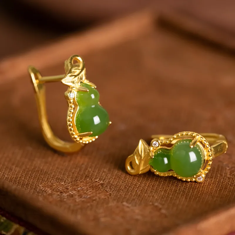 HENGTAIZHUBAO Hetian Jade Earrings Jasper Women's-3