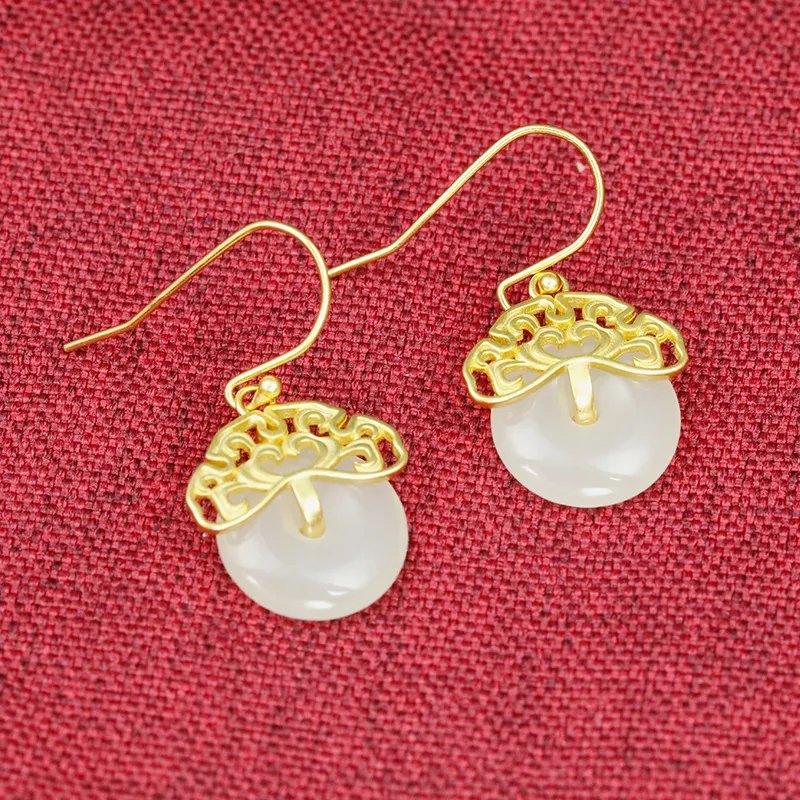 Heng Tai Jewelry Earrings Pale Greenish White Jade Women's-2