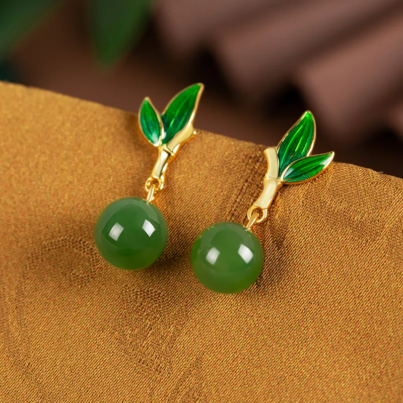 HENGTAIZHUBAO Hetian Jade Earrings Jasper Women's-2