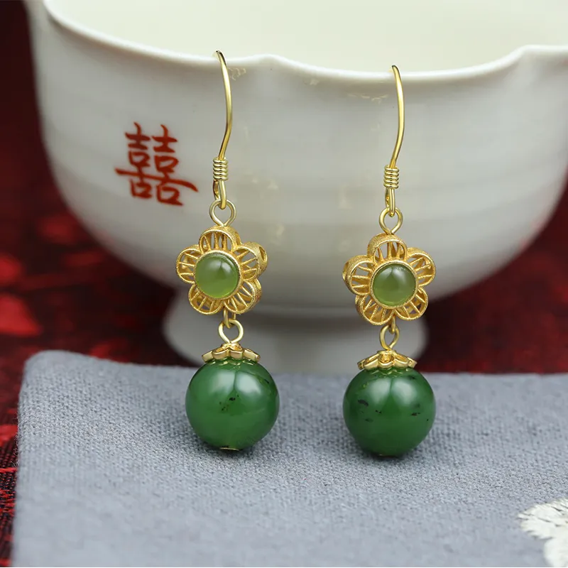 Heng Tai Jewelry Hetian Jade Earrings Jasper Women's-2