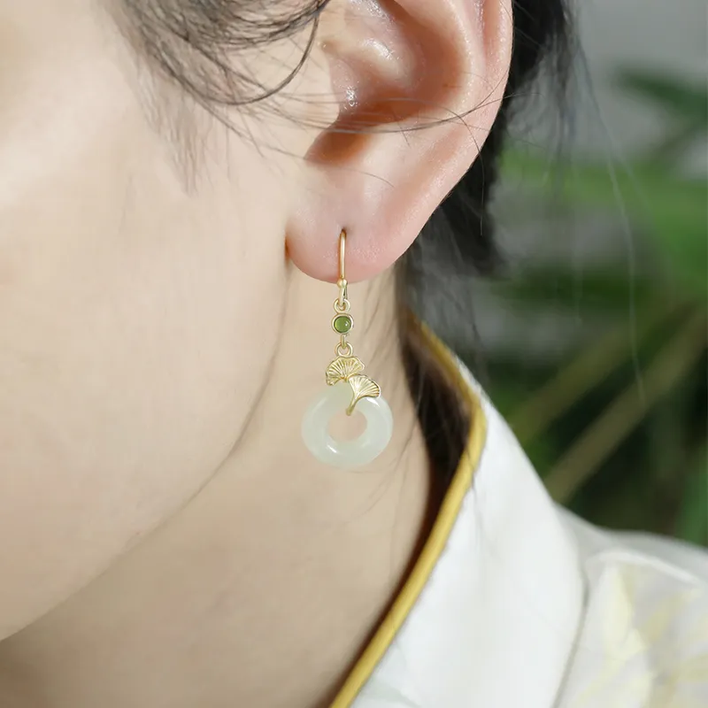 Heng Tai Jewelry Earrings Pale Greenish White Jade Women's-5