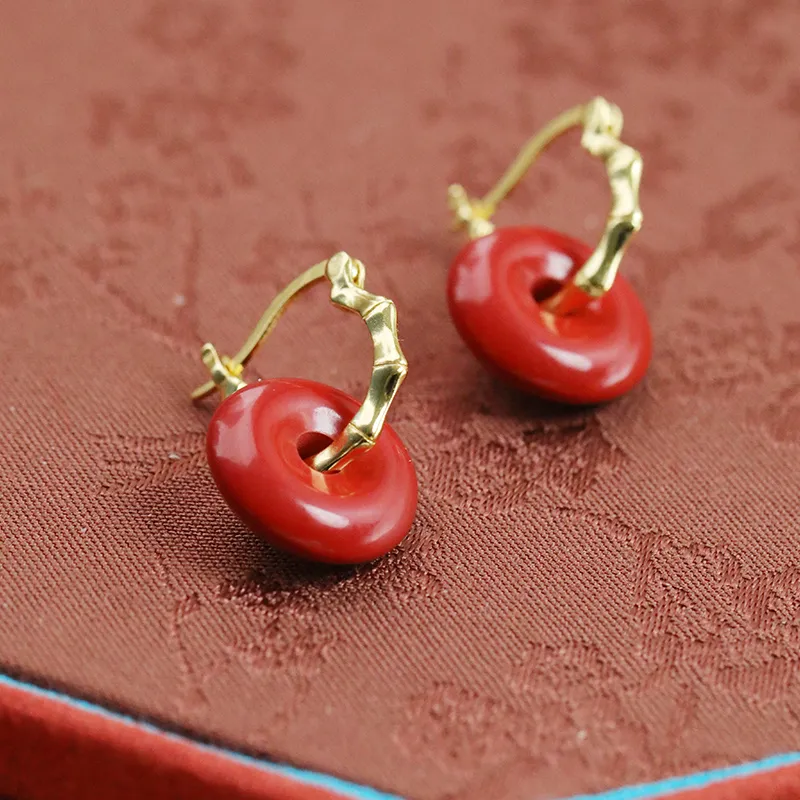 Heng Tai Jewelry Cinnabar Earrings Women's-3