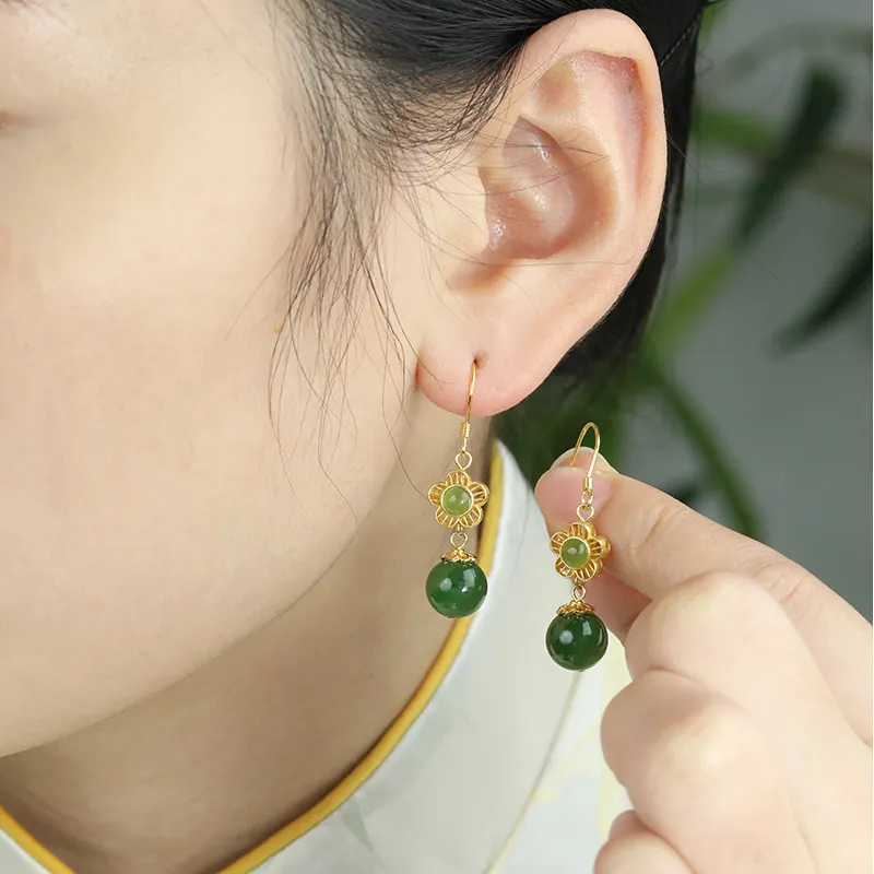 Heng Tai Jewelry Hetian Jade Earrings Jasper Women's-4
