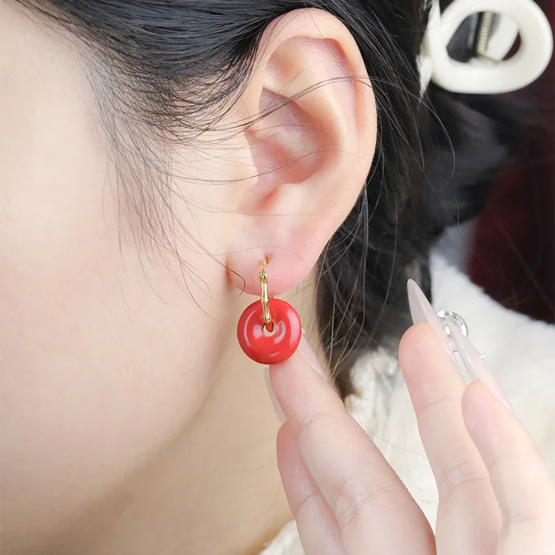 Heng Tai Jewelry Cinnabar Earrings Women's-6