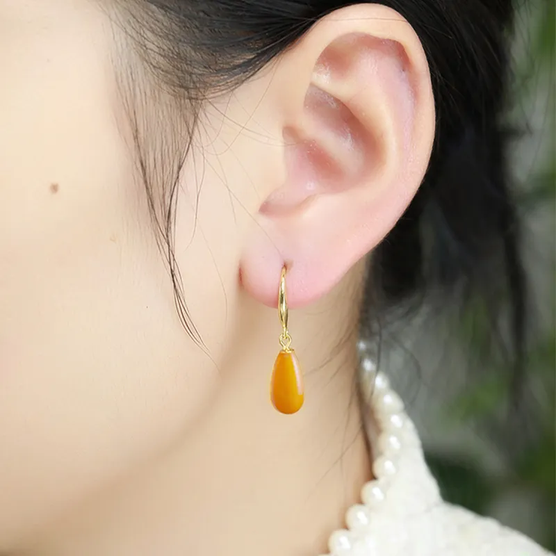 Heng Tai Jewelry S925 Silver Beeswax Earrings Women's-4