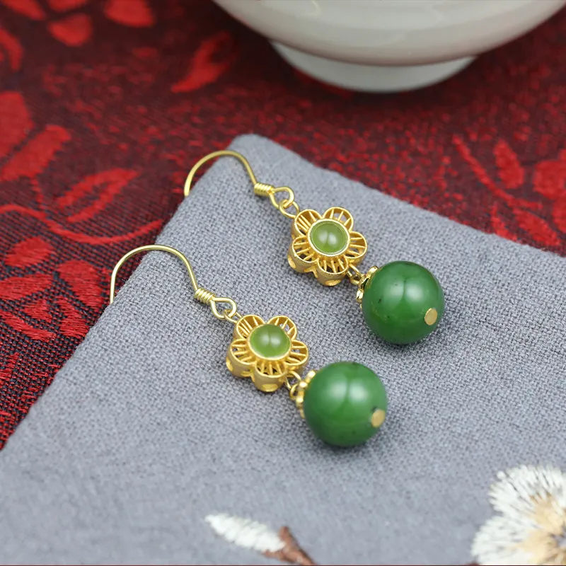 Heng Tai Jewelry Hetian Jade Earrings Jasper Women's-3