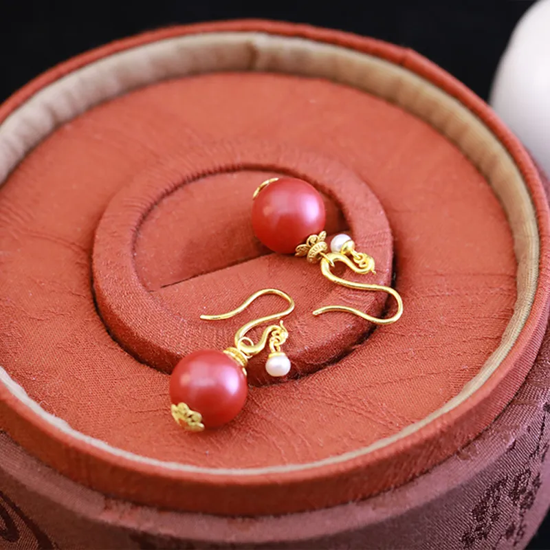 Heng Tai Jewelry Cinnabar Earrings Women's-3