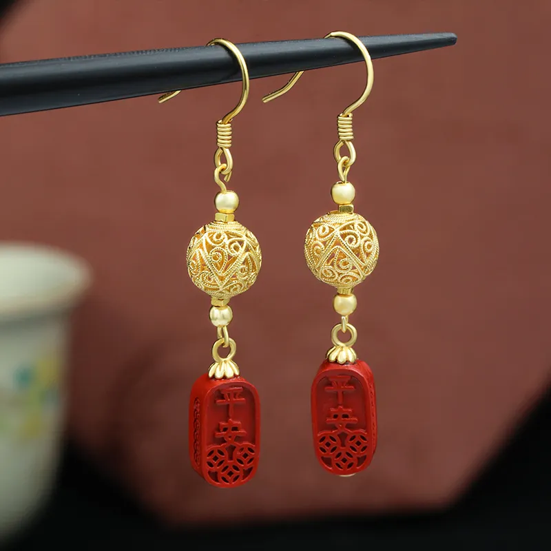 Heng Tai Jewelry Cinnabar Earrings Women's-2