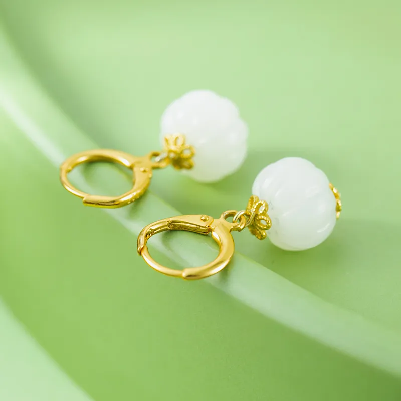 HENGTAIZHUBAO Hetian Jade Earrings Pale Greenish White Jade Women's-3