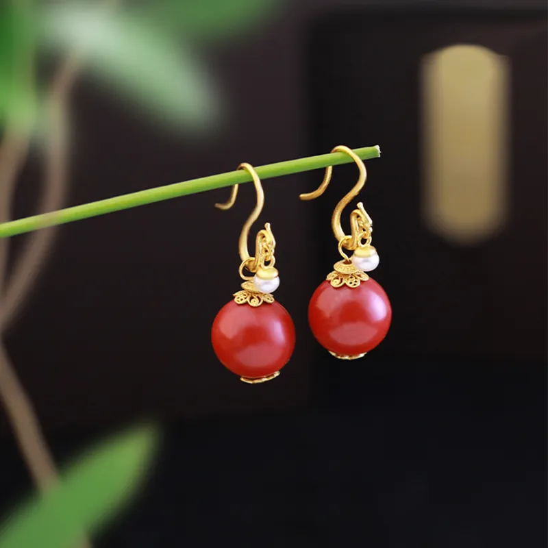 Heng Tai Jewelry Cinnabar Earrings Women's-1