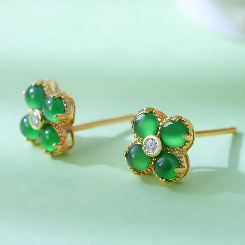 Heng Tai Jewelry Ice Type Jadeite Stud Earrings Women's-3