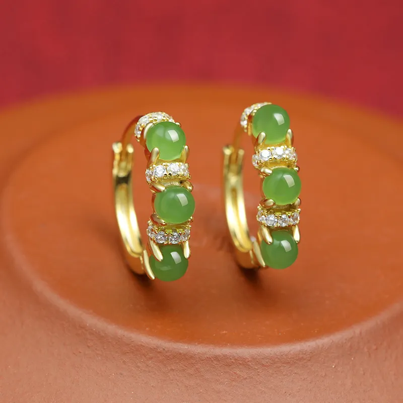 HENGTAIZHUBAO Hetian Jade Earrings Green Jade Women's-1