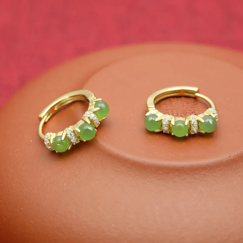 HENGTAIZHUBAO Hetian Jade Earrings Green Jade Women's-3