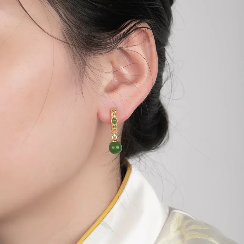 HENGTAIZHUBAO Hetian Jade Earrings Jasper Women's-4