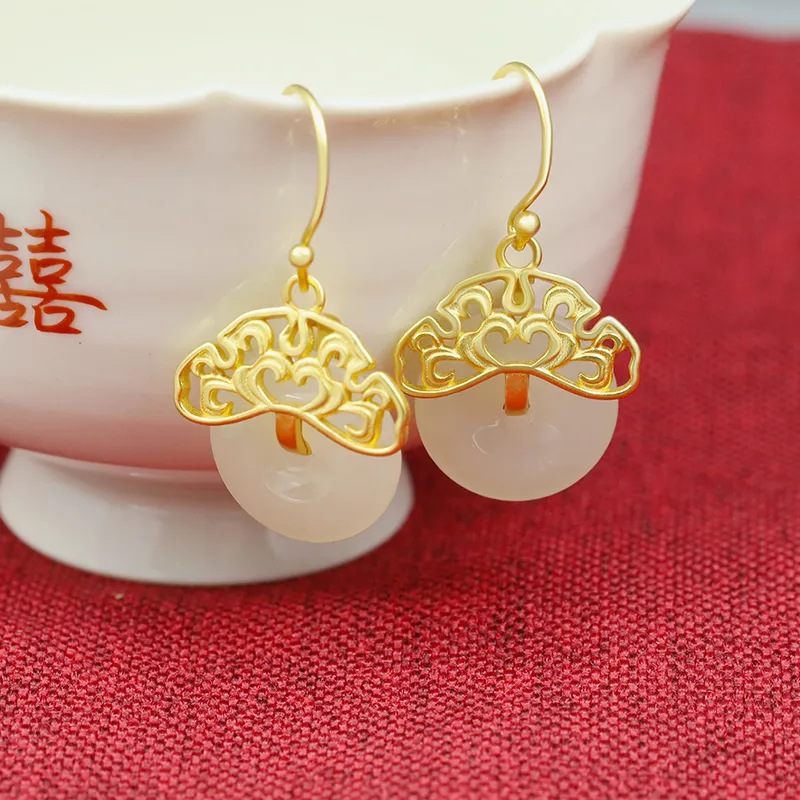 Heng Tai Jewelry Earrings Pale Greenish White Jade Women's-4
