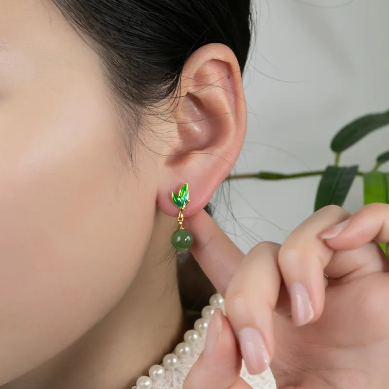 HENGTAIZHUBAO Hetian Jade Earrings Jasper Women's-4