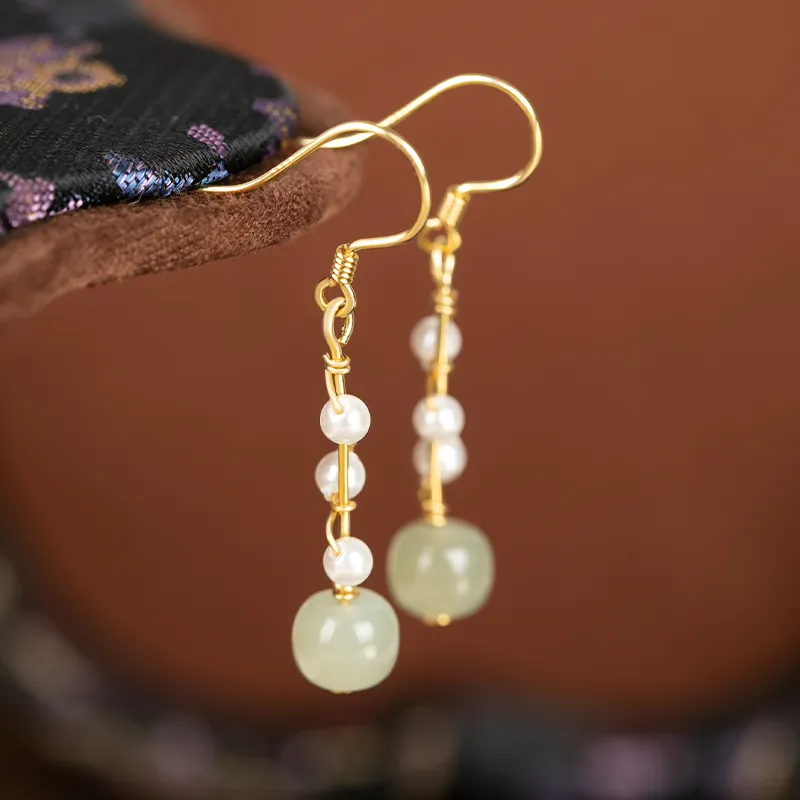 HENGTAIZHUBAO Earrings Green Jade Women's-3