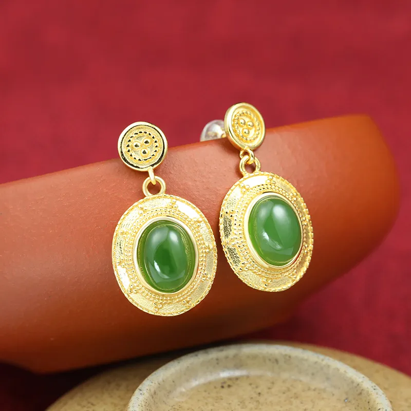 HENGTAIZHUBAO Hetian Jade Earrings Jasper Women's-1