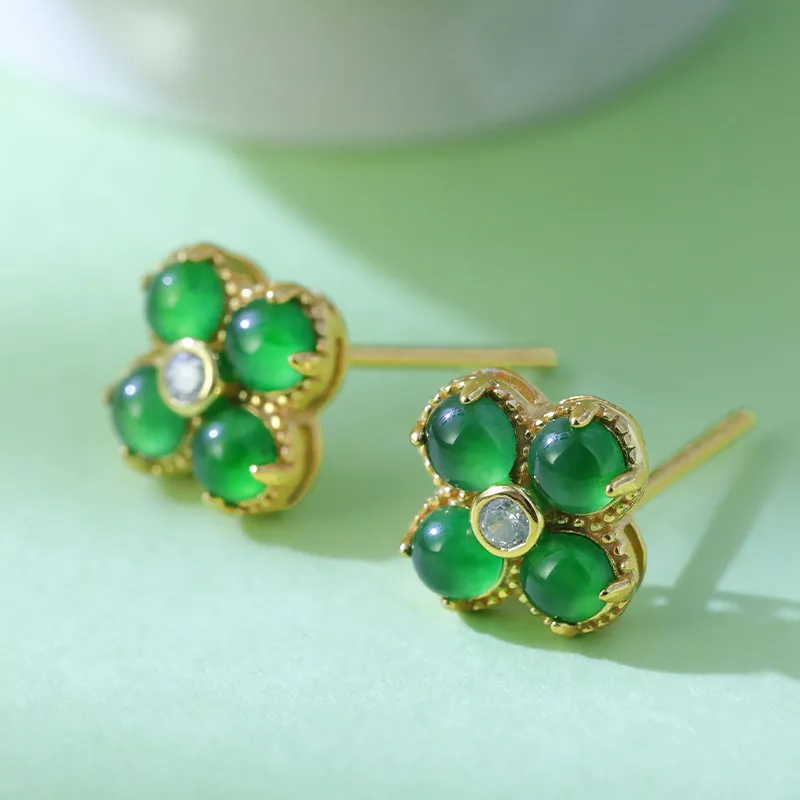 Heng Tai Jewelry Ice Type Jadeite Stud Earrings Women's-2