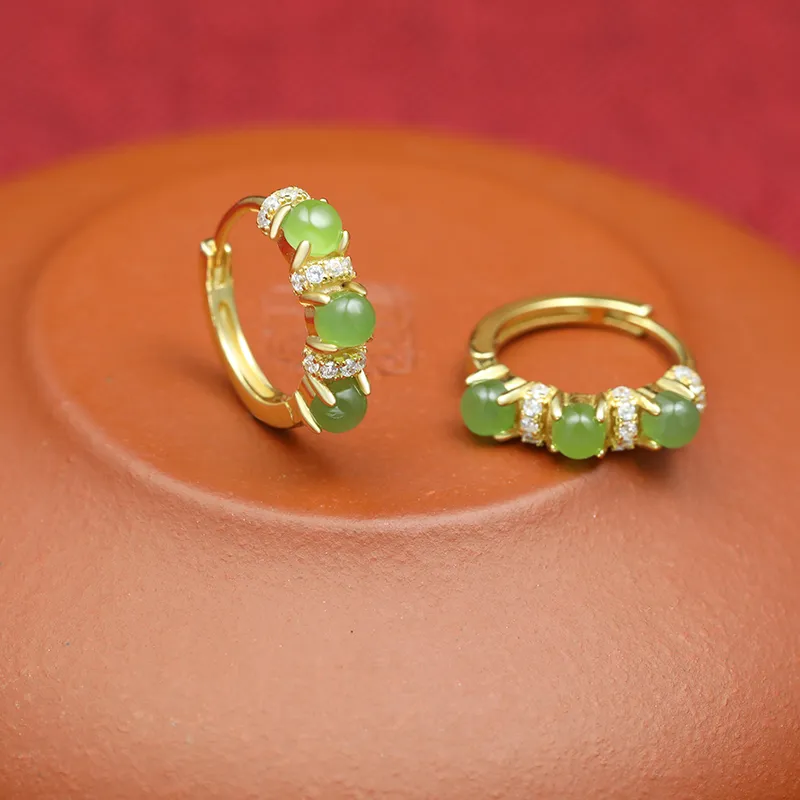 HENGTAIZHUBAO Hetian Jade Earrings Green Jade Women's-2