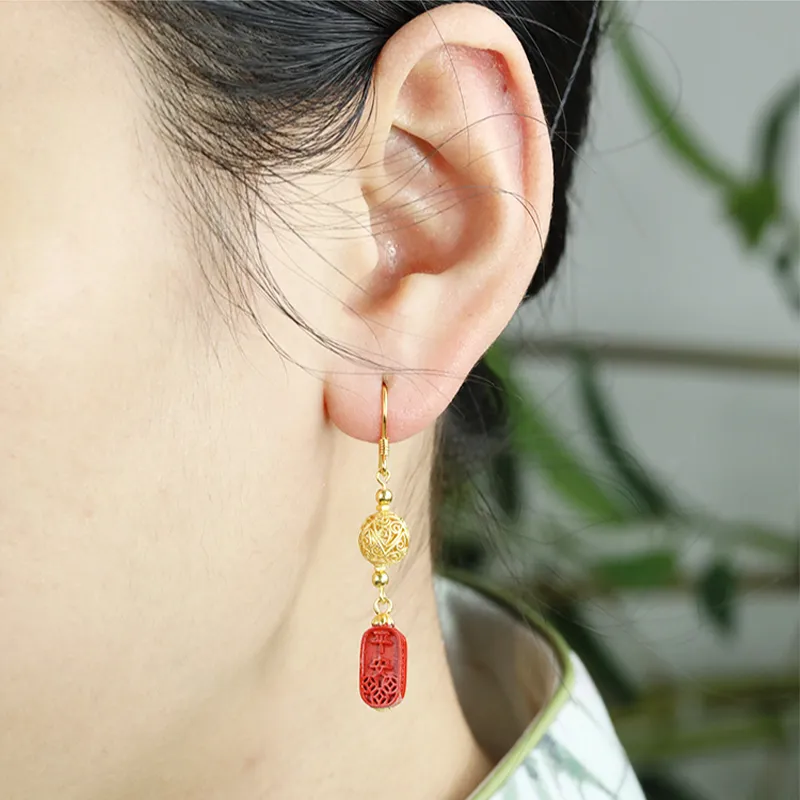 Heng Tai Jewelry Cinnabar Earrings Women's-4