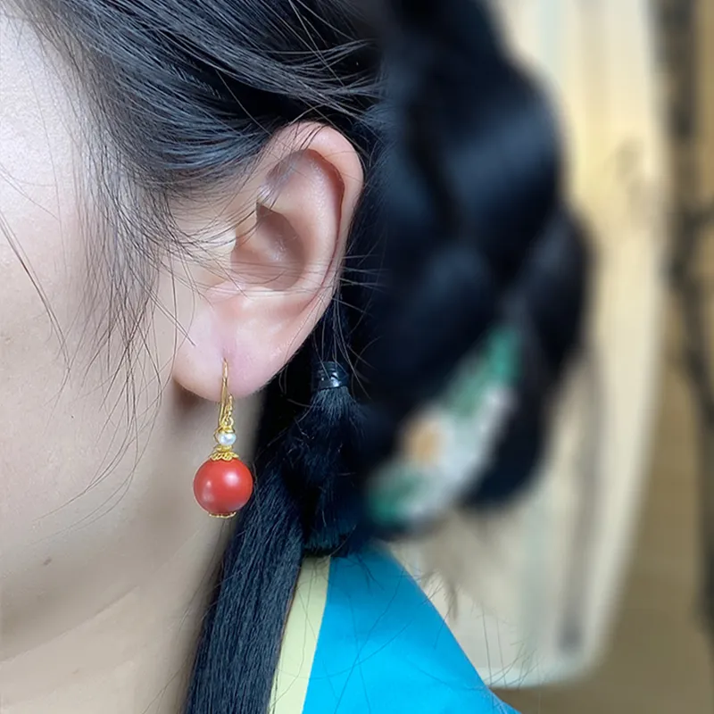 Heng Tai Jewelry Cinnabar Earrings Women's-4