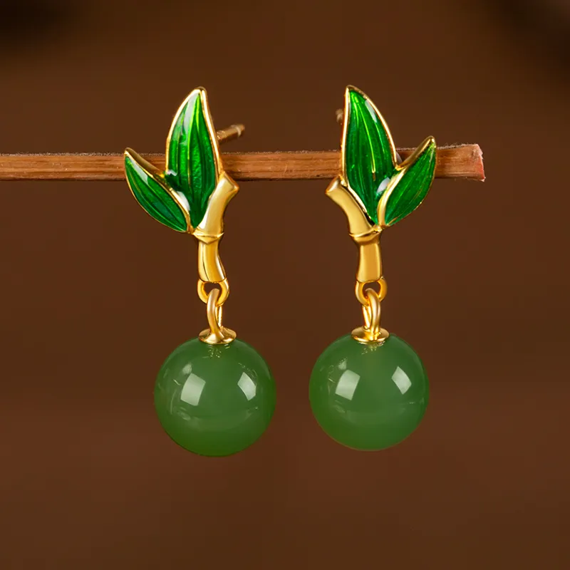 HENGTAIZHUBAO Hetian Jade Earrings Jasper Women's-1