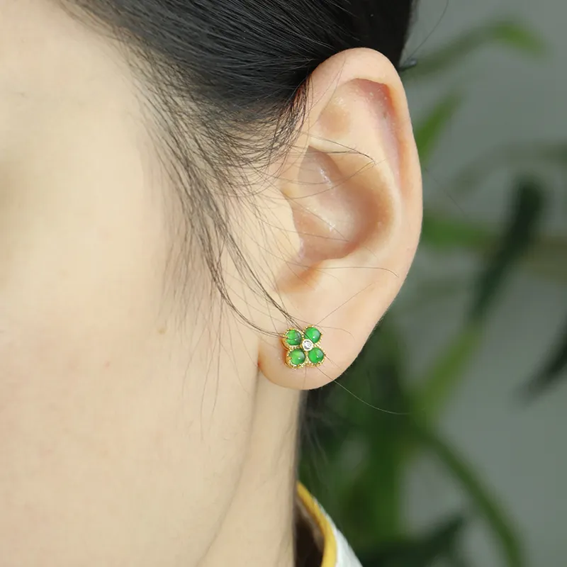 Heng Tai Jewelry Ice Type Jadeite Stud Earrings Women's-4