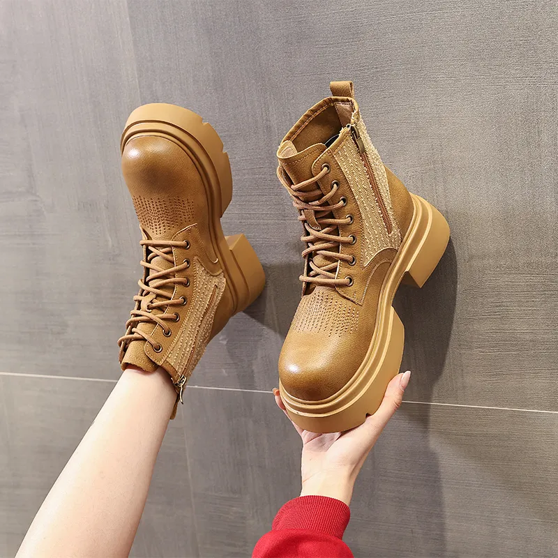 POOQ Short Martin Boot 6CM Women's Yellow-3