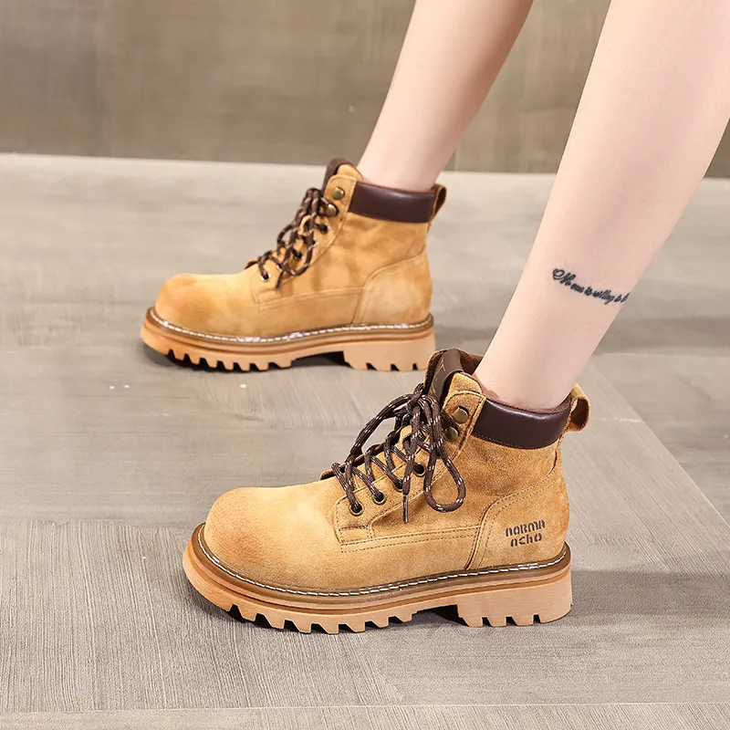 POOQ Martin Boots Women's Yellow/Brown/Pink-7