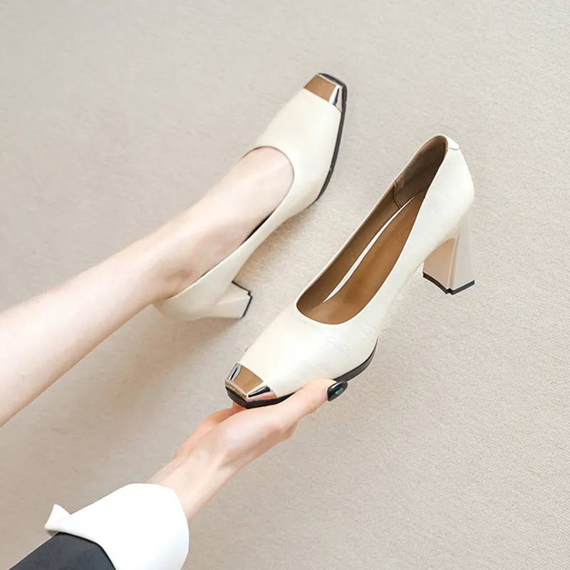 POOQ Chunky Heel High Heels 7.5CM Women's-6