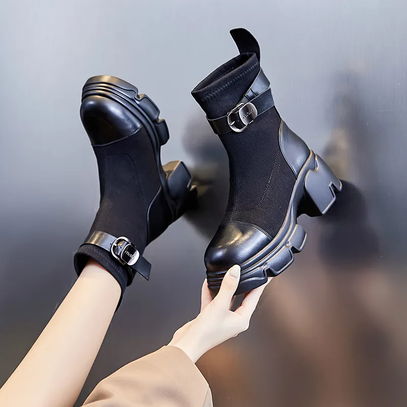 POOQ Ankle Boots Women's Black/Khaki-2