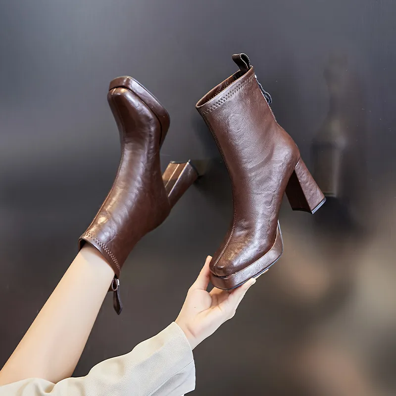 POOQ Ankle Boots Women's Black/Brown-4