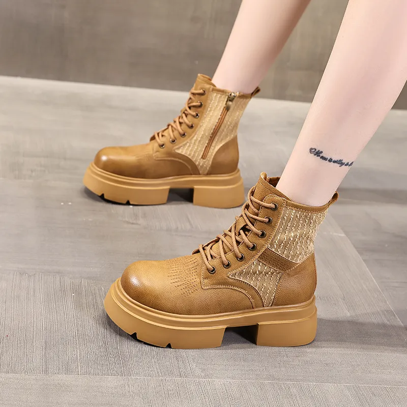 POOQ Short Martin Boot 6CM Women's Yellow-4